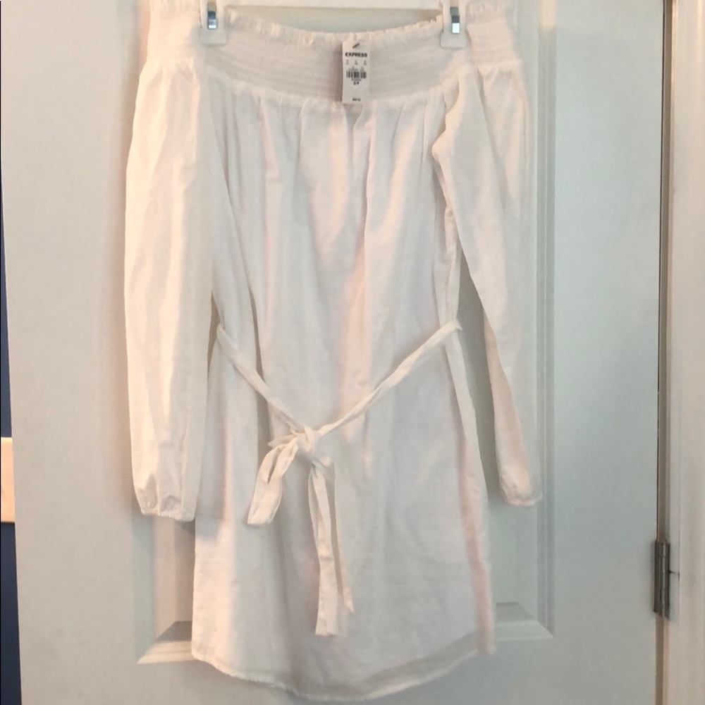 Express off the should dress- white- size small